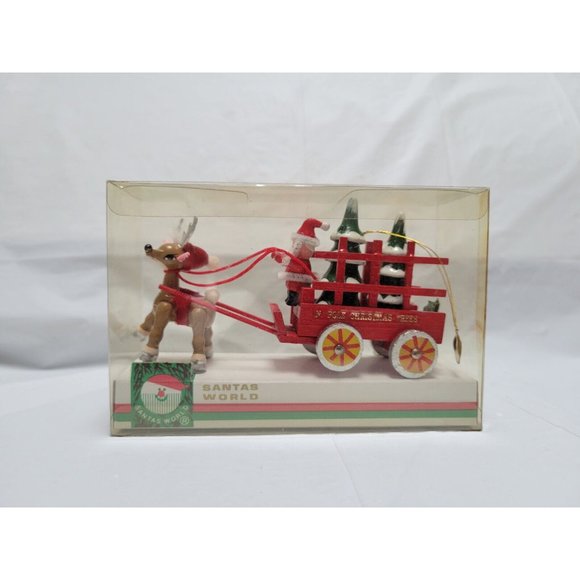 Rare!  Santas World - No Pole Christmas Treees - Santa with Reindeer Ornament - Picture 1 of 6